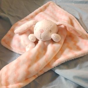 Bunny Rabbit Lovey White Pink Striped blanket plush toy